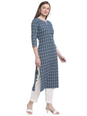 Blue printed cotton ethnic-kurtis 5