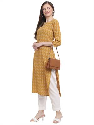 Yellow printed cotton ethnic-kurtis 1