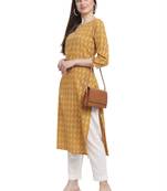 Yellow printed cotton ethnic-kurtis