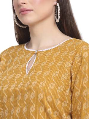 Yellow printed cotton ethnic-kurtis 3