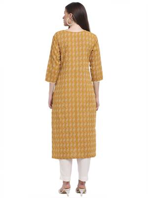 Yellow printed cotton ethnic-kurtis 4