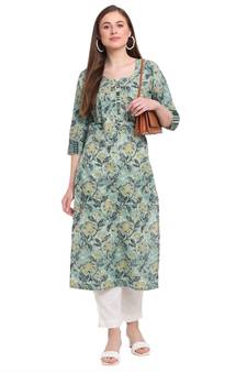 Green printed cotton ethnic-kurtis