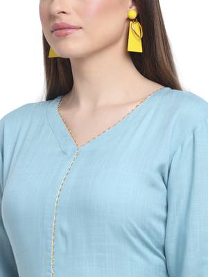 Sky-blue plain rayon ethnic-kurtis 3