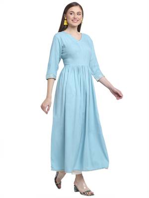 Sky-blue plain rayon ethnic-kurtis 5