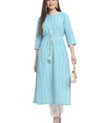 Sky-blue printed cotton ethnic-kurtis