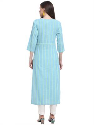 Sky-blue printed cotton ethnic-kurtis 4