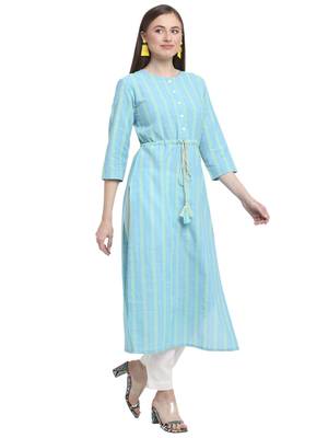Sky-blue printed cotton ethnic-kurtis 5
