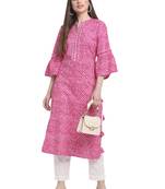 Pink printed cotton ethnic-kurtis