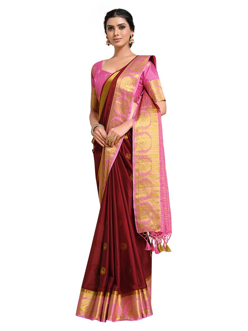 Women's Mysore Silk Crepe Saree With Unstiched Blouse