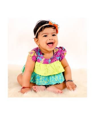 Infant Purple Printed  Frill Cotton Romper 4