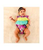 Infant Purple Printed  Frill Cotton Romper