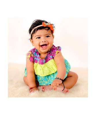 Infant Purple Printed  Frill Cotton Romper 5