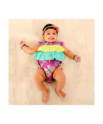 Infant Purple Printed  Frill Cotton Romper 6