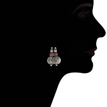 Oxidised Silver Plated Traditional South Indian Stylish Coin Necklace With Earrings For Women & Girls  4