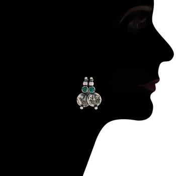 Oxidised Silver Plated Traditional South Indian Stylish Coin Necklace With Earrings For Women & Girls  4