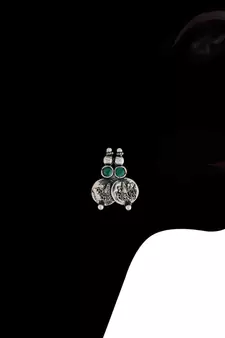 Oxidised Silver Plated Traditional South Indian Stylish Coin Necklace With Earrings For Women & Girls 