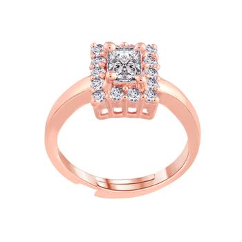 Rose Gold Plated Elegant CZ American Diamond Sparkling Adjustable Finger Ring For   3