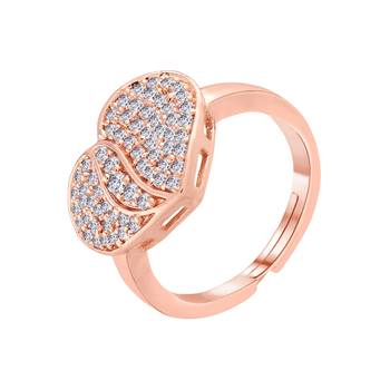 Rose Gold Plated Elegant CZ American Diamond Sparkling Heart shaped Adjustable Finger Ring For   3
