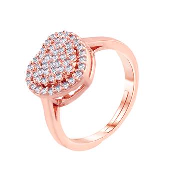 Rose Gold Plated Elegant CZ American Diamond Sparkling Heart shaped Adjustable Finger Ring For   3