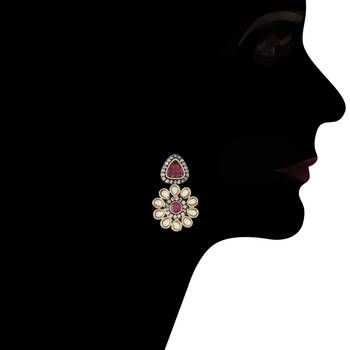 Traditional Maroon Stone Studded & Beaded Choker Necklace Jewellery Set For WomenGirls  4