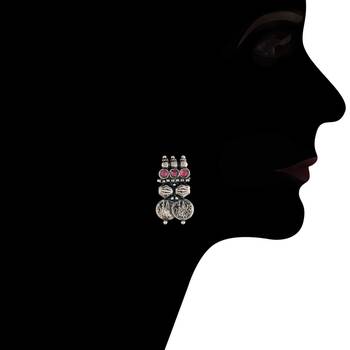 Oxidised Silver Plated Traditional South Indian Stylish Coin Necklace With Earrings For Women & Girls  4