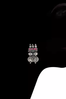 Oxidised Silver Plated Traditional South Indian Stylish Coin Necklace With Earrings For Women & Girls 