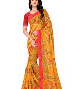 Orange printed brasso saree with blouse