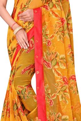 Orange printed brasso saree with blouse 2