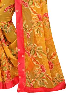 Orange printed brasso saree with blouse 3