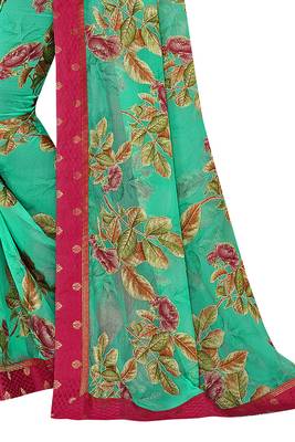Turquoise printed brasso saree with blouse 3