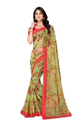 Light green printed brasso saree with blouse 1