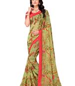Light green printed brasso saree with blouse
