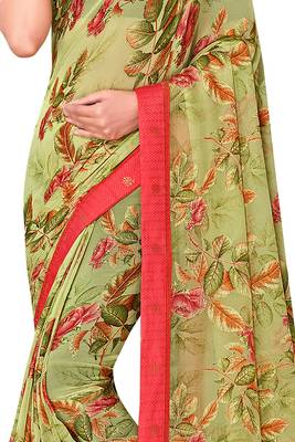 Light green printed brasso saree with blouse 2