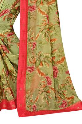 Light green printed brasso saree with blouse 3