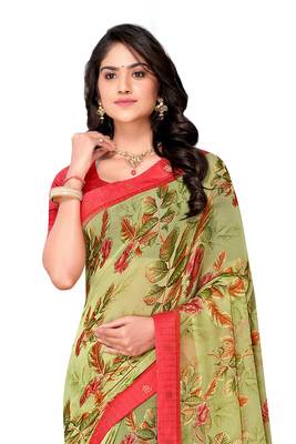 Light green printed brasso saree with blouse 4