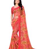 Pink printed brasso saree with blouse