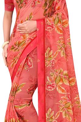 Pink printed brasso saree with blouse 2