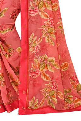 Pink printed brasso saree with blouse 3