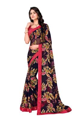 Blue printed brasso saree with blouse 1