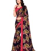 Blue printed brasso saree with blouse