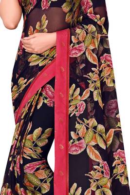 Blue printed brasso saree with blouse 2