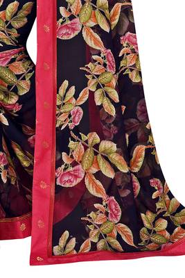 Blue printed brasso saree with blouse 3
