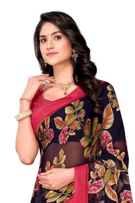 Blue printed brasso saree with blouse 4