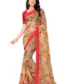 Beige printed brasso saree with blouse