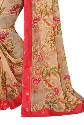 Beige printed brasso saree with blouse 3