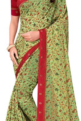 Light green printed brasso saree with blouse 2