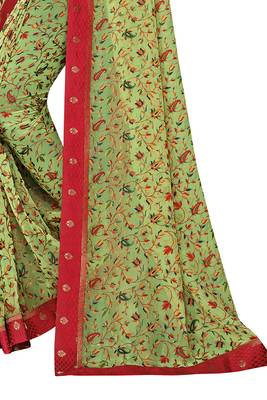 Light green printed brasso saree with blouse 3