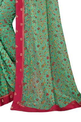 Teal printed brasso saree with blouse 2