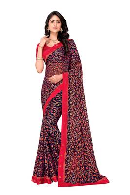 Blue printed brasso saree with blouse 1