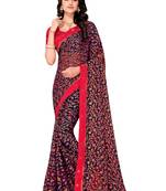 Blue printed brasso saree with blouse